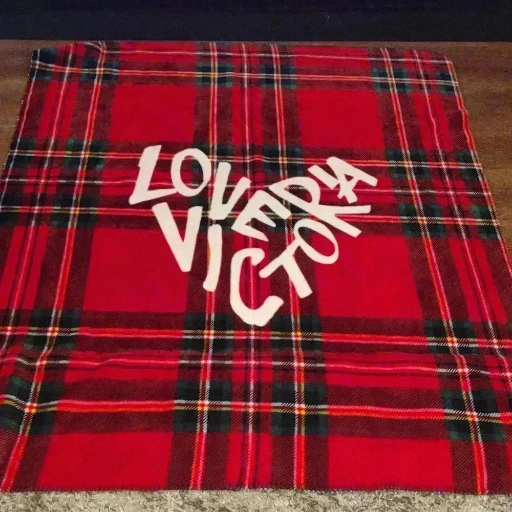 Victoria Secret red plaid 50"x60" Sherpa throw blanket